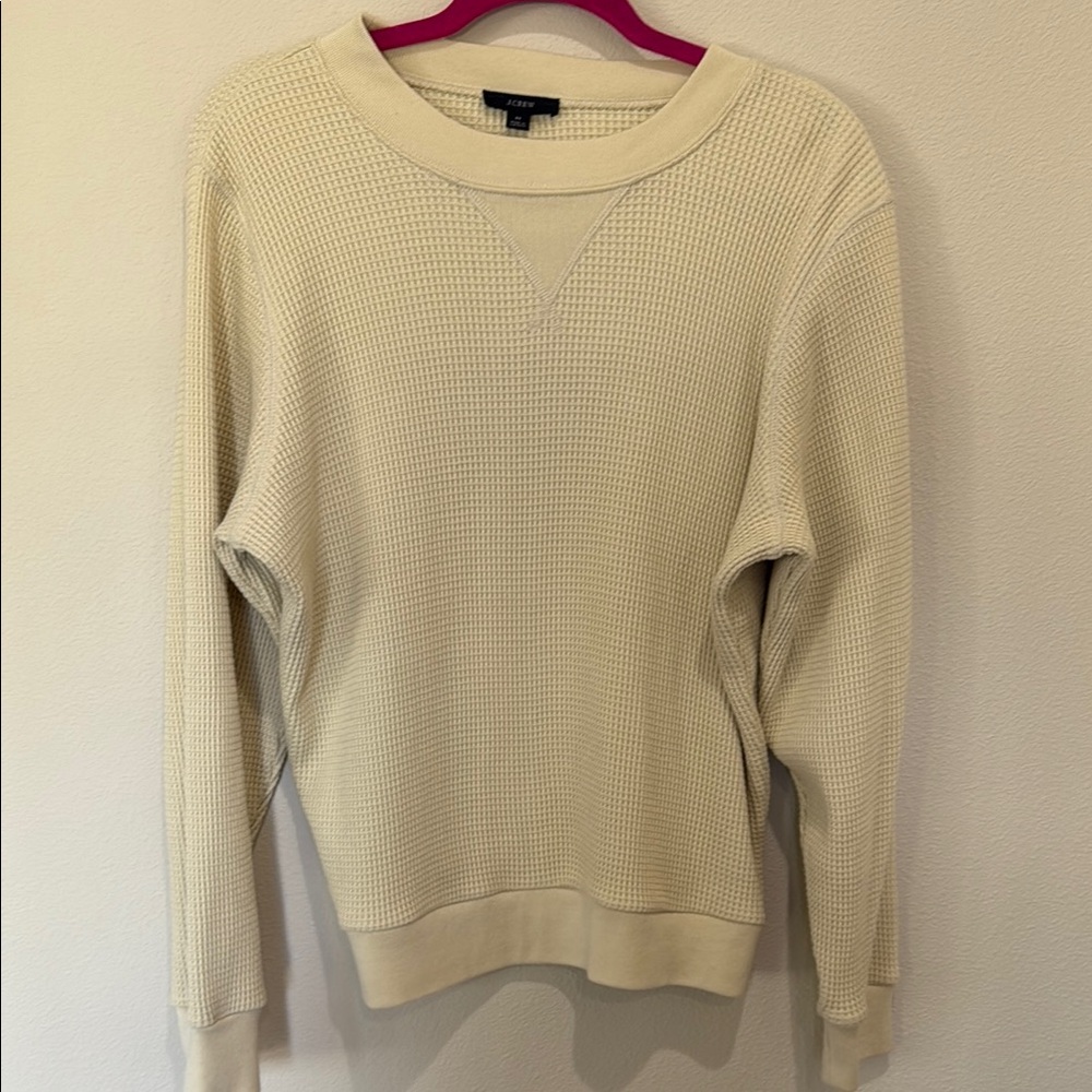 Cream Waffle Knit Crew Sweater